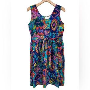 Vtg 90s Lane Bryant Sleeveless Floral Aztec Fit and Flare Midi Dress Wmns Large